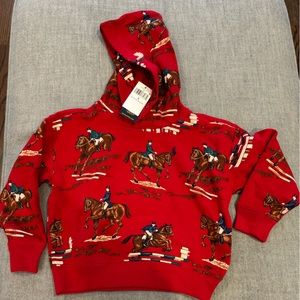 Red - equestrian inspired Ralph Lauren kids Size 4 hoodie sweatshirt.